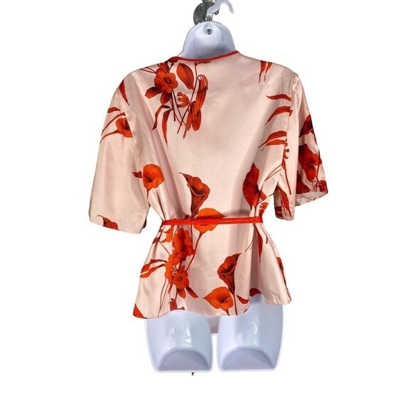 Ted Baker Womens Fantasia Wrap Top Peach Floral Half Sleeve Trimmed 3 / US M New - Picture 3 of 9